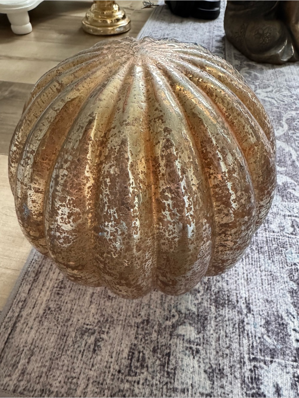 Bella Luxx Gold Ruffled Glass Sphere  Sculpture